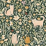 CiCiwind Selbstklebende Tapete 41cm×10m Grün Blumen Tapeten Verdickung Möbelfolie Selbstklebend Gelbe Blume und Katze Muster Tapete Wohnzimmer Schlafzimmer Kinderzimmer Vinyl Klebefolie