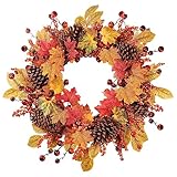 Türkranz Herbst, 61cm COLORSPEC Künstlicher Ahorn Tannenzapfen Türkranz für Halloween Erntedank, Türkranz Herbst Außen für Haustür Wand Fenster Hochzeit Party Dekoration Innen Außen