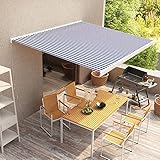 Homgoday Markise Kassettenmarkise Balkonmarkise Sonnenmarkise Terrassenmarkise Sonnenschutz, mit Handkurbel Markise für Terrasse Balkon Fenster 350x250 cm Blau und Weiß