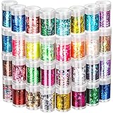 FANDAMEI 32 Farben Sternenform Chunky Glitter, Holographische Pailletten Glitzer Set Irisierende Pailletten für Festival Dekoration, Basteln, Nagelkunst, Party, DIY