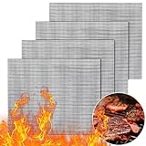 GWHOLE 4 x BBQ Grillmatte zum Grillen Backen Grill Mesh Mat Set Antihaft Grill Netz Hitzebeständig Wiederverwendbar, 40 x 33 cm