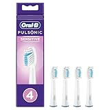 Oral-B Pulsonic Sensitive Aufsteckbürsten — ORIGINAL Zahnbürstenaufsatz für Oral-B Schallzahnbürste — Ersatzbürsten, Bürstenköpfe für Elektrische Zahnbürste für eine Sanfte Reinigung — Weiß, 4 Stück
