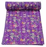 Marubhumi Indische handgefertigte Vintage-Kantha-Paradies-Steppdecke, wendbar, Kantha-Steppdecke, Violett, Doppelbett (152,4 x 228,6 cm)