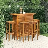 3-teiliges Bar-Set für den Garten, Terrasse, Esstisch, Gartentisch und Esszimmerstühle, Gartenmöbel-Set, Massivholz, Akazie, Outdoor-Möbel, Barhocker mit rundem Sitz, Bar-Set Option2