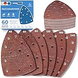 EffektWerk Delta-Schleifpapiere (60er-Pack, 11 Löcher), 105 x 152 mm, dreieckige Schleifpads für Mausschleifer, mehrere Körnungen (40, 60, 80, 120, 180, 240)