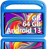 GOODTEL 2024 Neueste Android 13 Kinder-Tablet 7 Zoll, 7GB RAM+64GB ROM, WLAN 6, GPS, Bluetooth, Quad Core, Bildung + Spiele,Play Store, Dual-Kamera, Kindersicherung, mit Kids Proof Case - Blau