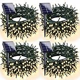 4er-Pack Solar-Weihnachtsbeleuchtung für den Außenbereich, wasserdicht, 100 LEDs, 90 m, solarbetriebene LED-Lichterkette, grüner Draht mit 8 Modi, Dekorationen, Warmweiß