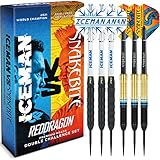 RED DRAGON Peter Wright 'Snakebite' v Gerwyn Price 'Iceman' DWC Steel Tip Dartset aus Messing mit Flights und Schäften