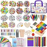 TAVADA 3000+PCS Bastelset Kinder,DIY Basteln Bastelkoffer Bastelmaterial Bastelzubehör Scrapbooking Bastelbedarf Material Set Pfeifenreiniger Pompons Federn Pailletten