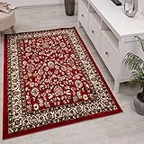 Orient Teppich rot beige grau schwarz klassisch dicht gewebt mit Ornament und Blumenmotiven, Farbe:R2430, Maße:40x60 cm