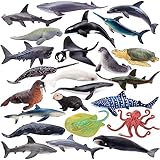 TOYMANY 24 Stück Tiere-Figuren Set Ocean Spielfiguren Spielzeug Meerestier-Figuren Tierfigur Plastiktiere Mini kleine Tiere, Meer Ozean Fisch Hai Wal Oktopus, zum Spielen oder als Deko