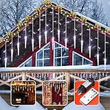 ZEWETO Eiszapfen Lichterkette Außen, 10m Eisregen Lichterkette 360 Leds IP44 Wasserdicht 8 Modi Lichterketten fur Innen Außen Weihnachten Party Tannenbaum Fenster Balkon Terrasse