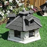 Mucola Vogelfutterhaus 6-eckig Vogelhaus 48cm | Bitumschindeln und Futterspender | Vogelvilla Vogelhäuser Futtersilo Vogelfutterstation Vogelhütte