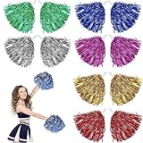 12 Stücke Cheerleader Pompons Cheerleading Poms Sport Pompons Cheers Ball Pompoms für Sportveranstaltungen Tanz Nacht Party Ballspiele Karnevalspartys Verwendet(Gold Silber Blau Rosa Grün und Rot)