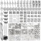 HOPEYMY26 231 Stück Haarperlen zum Klipsen, Bartperlen zum Klipsen, Wikinger-Stil, Verstellbar Frei Anpassbar, Unisex, Speziell für Zöpfe, Bärte usw, Geeignet für Kostümpartys, Familienfeiern Usw