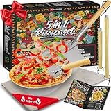 5in1 Pizza Set | Pizzastein für Backofen & Gasgrill - 2in1 Pizzaschieber - Pizzaschneider - Rezeptbuch - Pizza Zubehör - Pizzaschaufel - Pizzamaker - Pizza Stein aus Cordierit - Geschenkset (5in1)