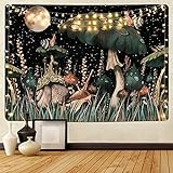 Yugarlibi Pilz Wandteppich, Schwarzer Wald Wandteppich Wandbehang, Kunst Wandtuch Tapisserie für Schlafzimmer Wohnzimmer, 235x180cm