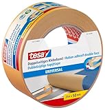 tesa Doppelseitiges Klebeband Universal - Vielseitiges Klebeband für Verpackungen, Deko und Teppiche oder zum Basteln - 25 m x 50 mm