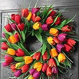 UNIE 45 cm künstliche Tulpenblumenkränze aus Seide, Frühlingskranz für Ostern, Hochzeit, Dekoration