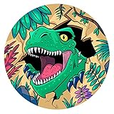 J&M DECO Tortenaufleger Geburtstag - Tortendeko Dino T-REX Motiv - Geburtstagskuchen Deko aus Fondant - Rund 20 cm - Esspapier Tortendeko - Tortenaufleger Dinosaurier - Cake Decoration