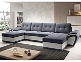 Easy4You ENZO Marineblau/Weiss Eco-Leder Ecksofa U-Form 336 x 97 x 157 cm mit Schlaffunktion und Stauraum - Schlafsofa mit Bettkasten - Moderne Wohnzimmermöbel – Stoff: SORO 97 + Soft 17