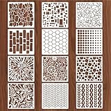 Jeffdad Schablonen Textilgestaltung, 12 Stück Kunststoff Schablonen Set Airbrush Schablonen Wiederverwendbar Schablonen Malen ür Scrapbooking, Kekse Fliesen Möbel Wand Boden Dekoration(12 Stk Stil 2)