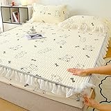 Daenlujec Betttuch sitzt perfekt 59 * 79inch 3 Stück, Eisseide-Latex-Matratzenauflage, Bettwäsche, waschbare Spitzen-Tagesdecke für Schlafsaal, Mädchen, Sommerschlafzimmer, weiß