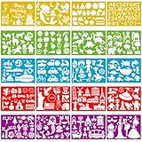 Qpout 20pcs Farbzeichnungsschablone für Kinder, 300+ Muster Buchstaben Tiere Dinosaurier Malerei Malvorlage für Geburtsta Templategsfeier Kleinkinder Vorschul Malwerkzeug Painting Coloring Template
