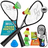 Rush Racket Set RS3 Speed Badminton Set 5-teilig (2X Schläger, 5X Federbälle, 1x Softball, 8X Feldmarkierung, 1x Tragetasche) Crossminton Set - Turbo Badminton Set - Speedbadminton Set (black)