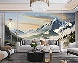 Fototapete 3D Effekt Tapeten 3D Verschneite Berge Wasser Wolken Waldlandschaft Wohnzimmer Schlafzimmer Flur Modern Vlies Tapete Vliestapete Wandtapete Personifizieren