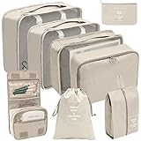 8 Teilige Packing Cubes koffer organizer, Kleidertaschen, Reisepackwürfel für Koffer, Ordnungssystem für Koffer, Packwürfel Set Reise Würfel… (Beige)