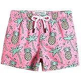 MaaMgic Kleine Jungen Badeshorts Schnelltrocknend Boardshorts mit Mesh-Futter Taschen und Verstellbarem Tunnelzug MEHRWEG, Ananas Kokosnuss Rosa, 3 Jahre