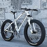 Asdfeop 20/24/26 x 4,0 Zoll Dickes Rad-Mountainbike, Fat Tire Mountain Trail Bike für Erwachsene, 7/21/24/27/30-Gang-Fahrrad, Rahmen aus Kohlenstoffstahl, Doppelfederung, Doppelscheibenbremse, Weiß