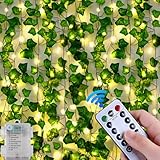 GGII 2 Stück 2m 40LED Efeugirlande Lichterkette Künstlich USB – 8 Modi Wasserdicht Mit Fernwirktechnik, Blumengirlande Hängend Pflanzen Für Innenberei & Party