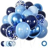 Luftballons Blau 60 Stück 12 zoll, Blaue Ballons Navy Baby Blau Hellblau Latex Luftballons Metallic Konfetti Ballons Set für Junge Mann Geburtstag Baby Shower Hochzeit Jugendweihe Party Deko