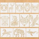 Zocipro Tierstencil 12 Stück Schablonen Textilgestaltung kinder, 29 * 21cm Tiere Schablonen zum Malen, Waschbar und wiederverwendbar
