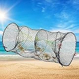 TANCUDER Köderfischreuse Faltbare Fischreuse Nylon Reusen Krebsreuse Gefaltet Fischernetz 30cm x 60 cm Aalreus Krebsfalle zum Angeln Aller Arten von Krabben, Garnelen, Hummer, Aal (Schwarz)
