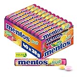 Mentos Fruit Dragees, 40 Rollen Bonbons, Frucht-Geschmack mit Orange + Zitrone + Erdbeere, Multipack Kaubonbons, vegan