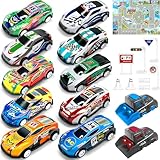 TOYABI Auto Spielzeug Set, 10 Stück Spielzeugautos Metall mit spielteppich & Katapult, Kleine Spielzeugauto, Autos Zurückziehen Fahrzeuge, Geburtstag Geschenk für Kinder ab 3 4 5 6 7 8 Jahre
