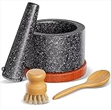 Mörser mit Stößel Set, Gewürz- und Kräutermühlen-Set, Pillenzerkleinerer, Machen Sie frische Guacamole zu Hause, Mahlschale aus massivem Stein (K, groß)