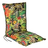 Spetebo Universal Niedriglehner Polster Auflage 105 x 50 cm - Tropical - Gartenstuhl Niederlehner Kissen mit tropischem Dschungel-Motiv - Sitzkissen Stuhlauflage bunt mit Bändern