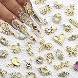 30 Stück Gold Nail Charms Luxus Zirkon Nagel Charms Strasssteine 3D Nail Art Charms Legierung Blume Schmetterling Nagelschmuck Schlange Kaninchen Herz Metall Nagel Anhänger Glitzersteine Nägel Zubehör