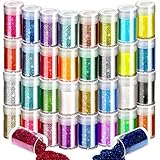 FANDAMEI 32 Farben Glitzerpulver Set, Glitzer Pulver Glitter Bunte Glitzerpuder zum Basteln Glitzer für Dekoration, Karten, Papier, Masquerade, Nagelkunst