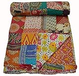 Estationeryhouse Indischer Vintage-Patchwork-Kantha-Steppdecke, handgefertigt, wendbar, Baumwollstoff, Bohemian-Steppdecke (85x55 inches)