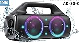 AKONE Bluetooth Lautsprecher, 80W Peak Wireless Musikbox Bluetooth Groß mit LED-Licht, Super Bass, 20h Akku, IP67 Wasserdicht Outdoor Lautsprecher, Loud PartyLautsprecher für Camping, Strand, Garage