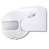 REV Bewegungsmelder aussen - IP44, Leuchtdauer & Helligkeitsempfindlichkeit einstellbar, LED geeignet, Reichweite 12m/180°, vertikal verstellbar, weiß