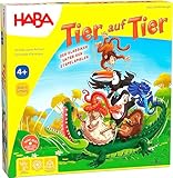 Haba 4478 - Tier auf Tier, Stapelspiel für 2-4 Spieler ab 4 Jahren, mit Tierfiguren aus Holz, auch spielbar als Solospiel