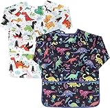 Malkittel Kinder 2Stk Dinosaurier Malschürze Kinder Wasserdicht Malerkittel Bastelschürze Zeichenkittel Kunstkittel Schürze Malen Langarm mit Taschen Malschurze Polyester für Kinder 3-7 jahre (Dino)