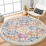 Enyhom Retro Boho Teppich, 120 cm Runder Hochflor Küchenteppich, Waschbarer Mandala Bedruckt Teppich, Extra Weicher Kreis Teppich für Schlafzimmer Esszimmer Studie Kinderzimmer, Bunte