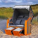 Swing & Harmonie LED - Strandkorb XXL - 118cm inkl. Abdeckcover Luxus Volllieger mit Solarmodul Ostsee Sonneninsel Rattan Möbel Polyrattan (grau/weiß - nadelstreifen)